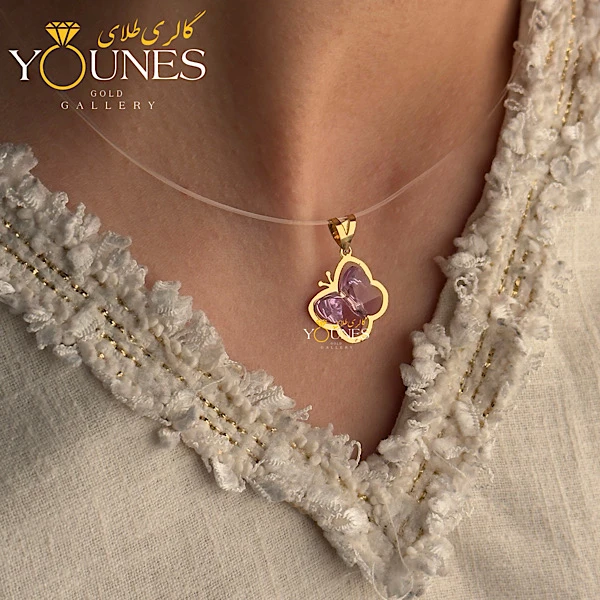 آویز سواروسکی پروانه بنفش طلا